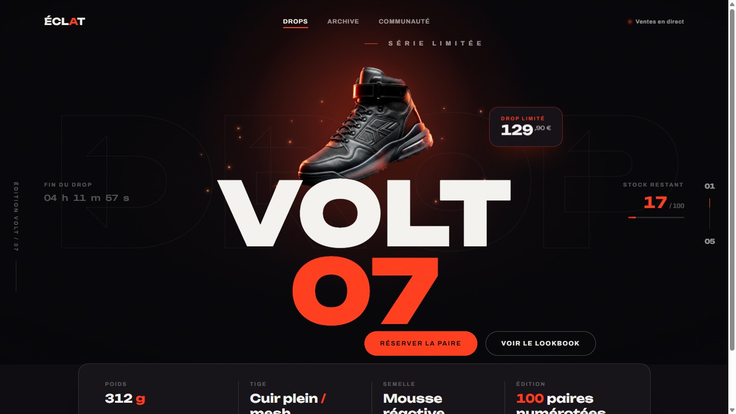 Aperçu de la démo ÉCLAT, thème Sneakers