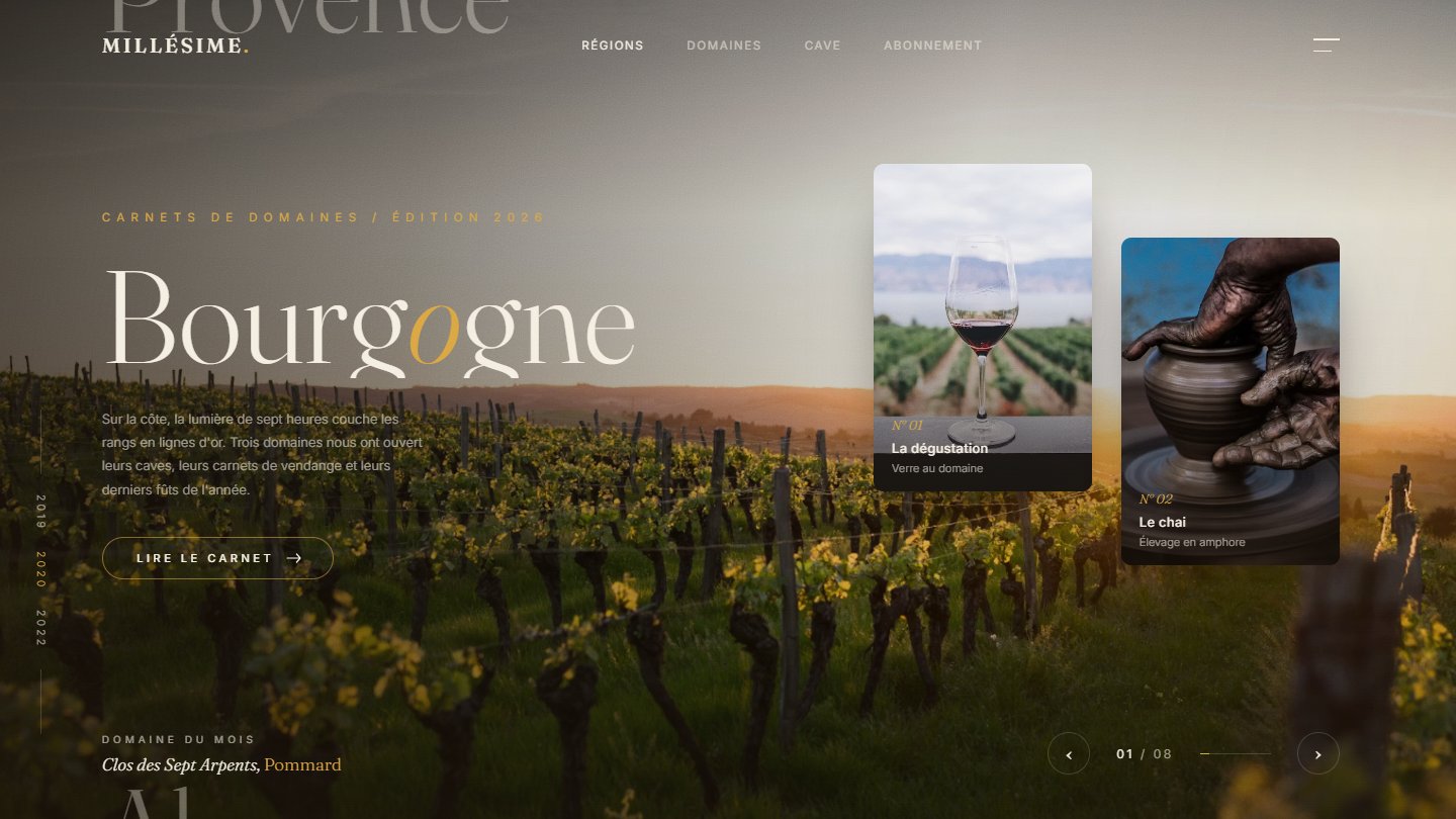 Aperçu de la démo MILLÉSIME, thème Vin
