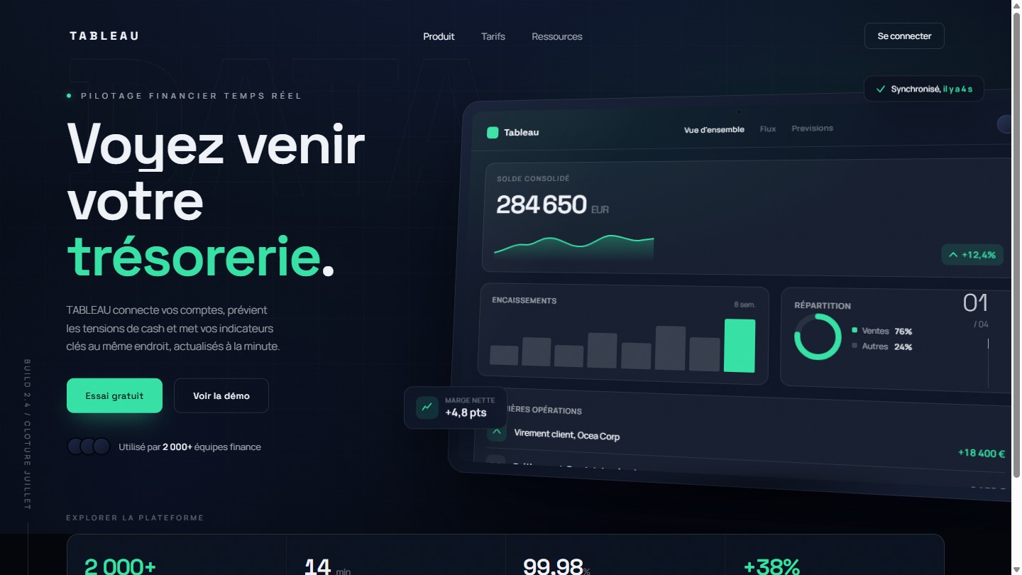 Aperçu de la démo TABLEAU, thème Fintech